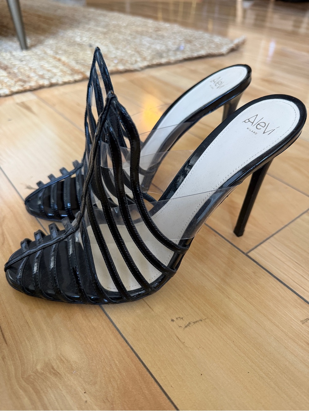 Black Strappy High-Heel Mules
